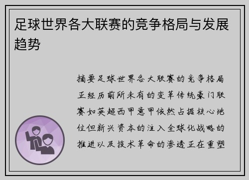 足球世界各大联赛的竞争格局与发展趋势